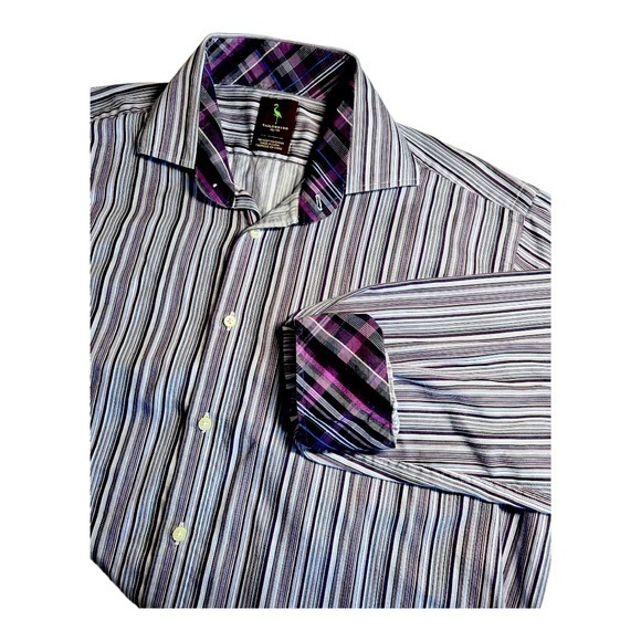 TailorByrd Mens Long Sleeve XL Purple White Striped Spread Collar Flip Cuff - Picture 1 of 4